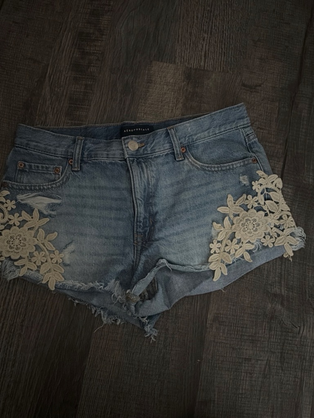 Aeropostale Light Blue Denim Shorts with Cream Lace Trim